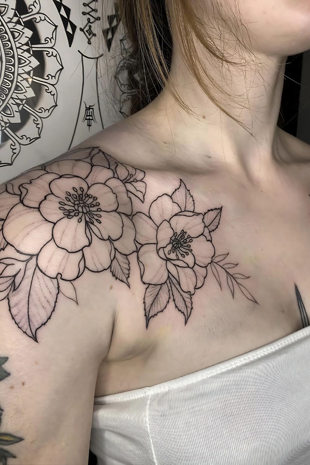 Flower Front Shoulder Tattoo