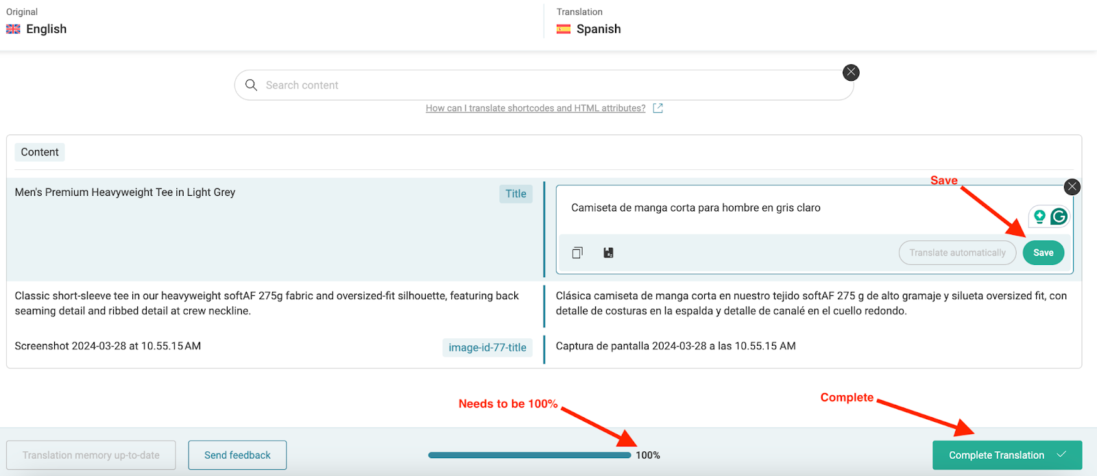 Translate WooCommerce product to Spanish