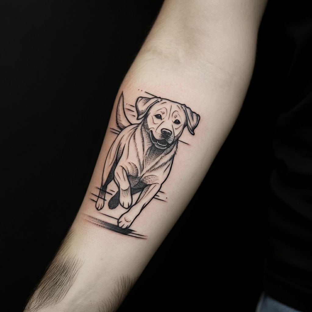 Silhouette of a Running Labrador Tattoo