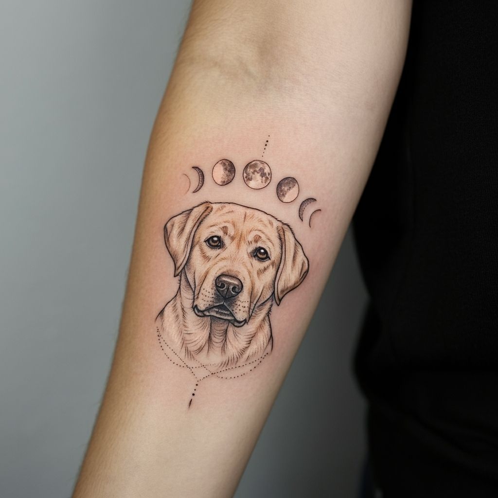 Labrador and Moon Phases Tattoo
