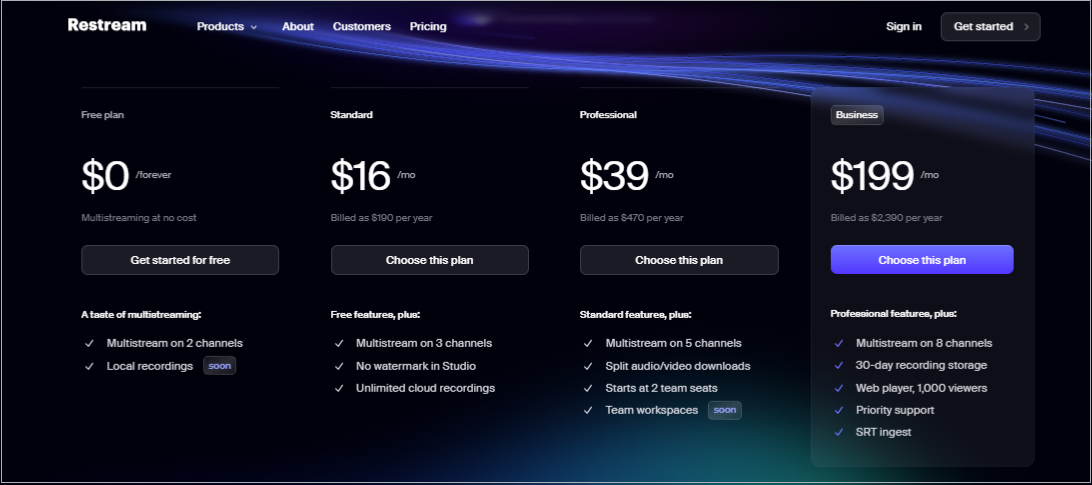 restream pricing plans 