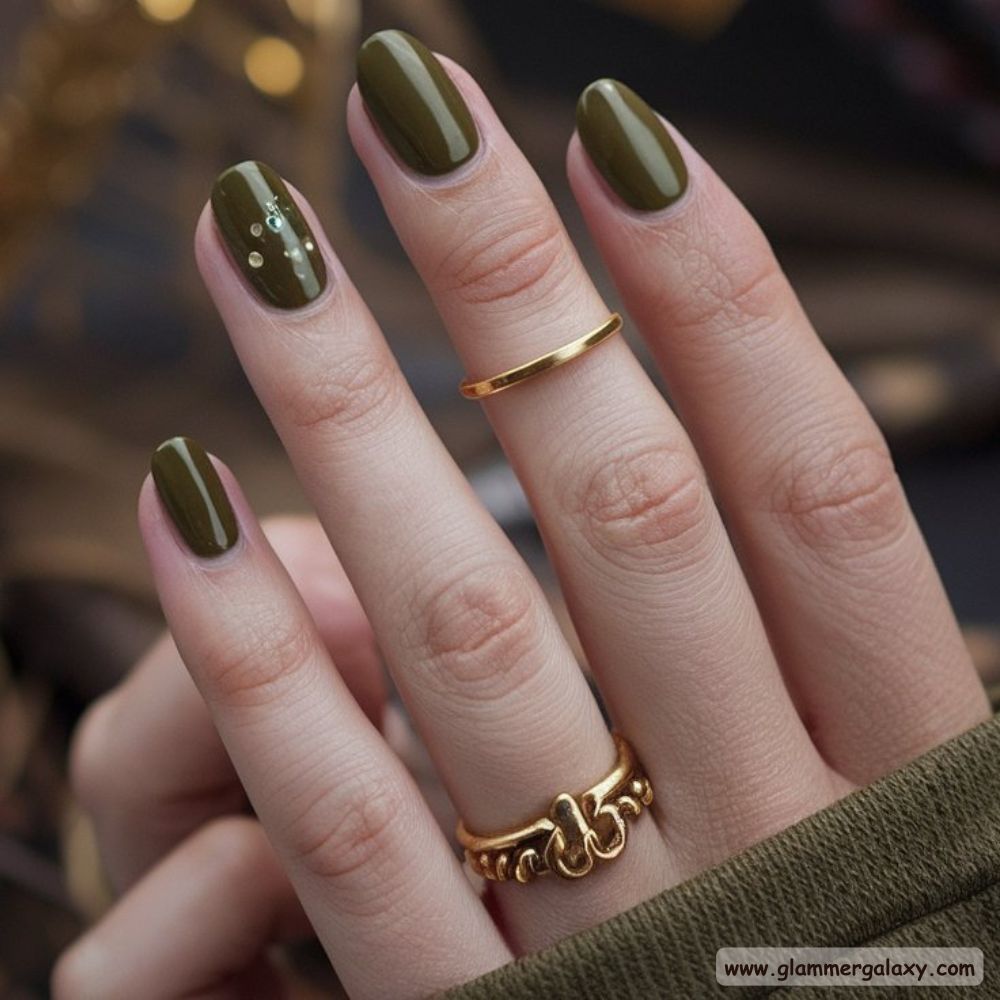 Olive green nails with Dark Olive Green for Depth and Drama