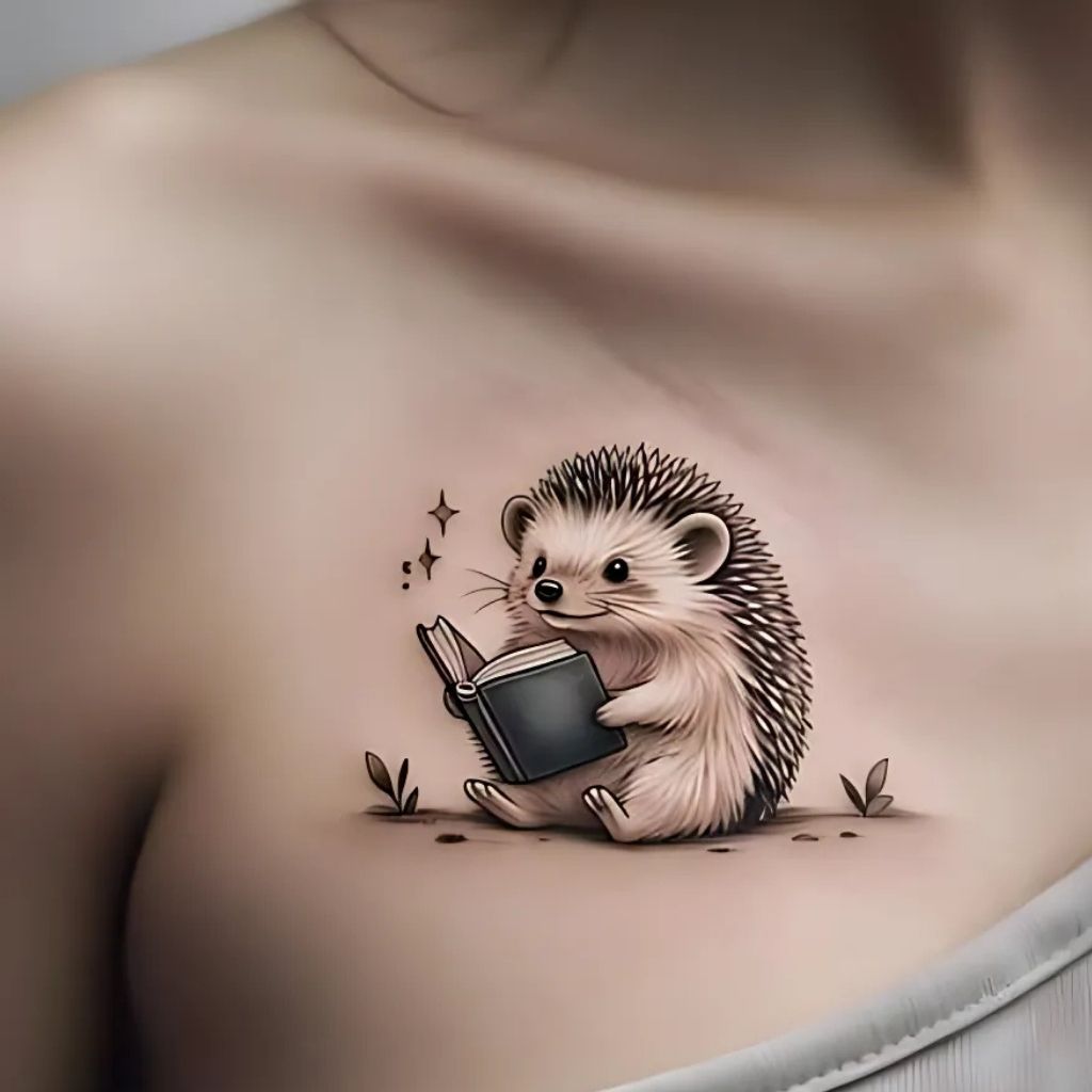 Hedgehog with a Book Tattoo