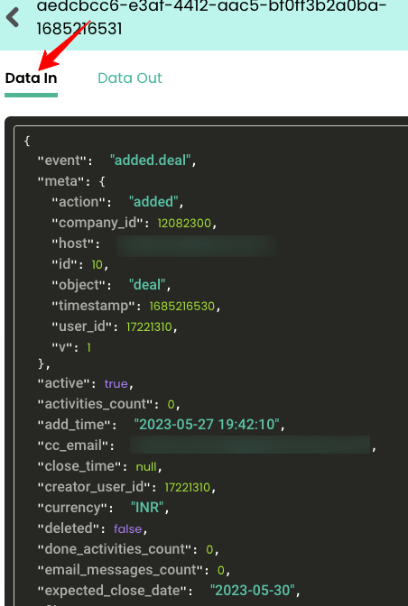 Source ‘Data in’ log