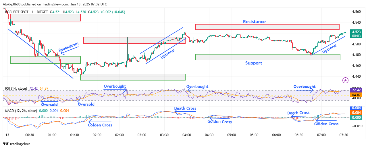 BGB/USDT M-1 Chart, Analyzed by Alokkp0608, published on June 13th, 2025.