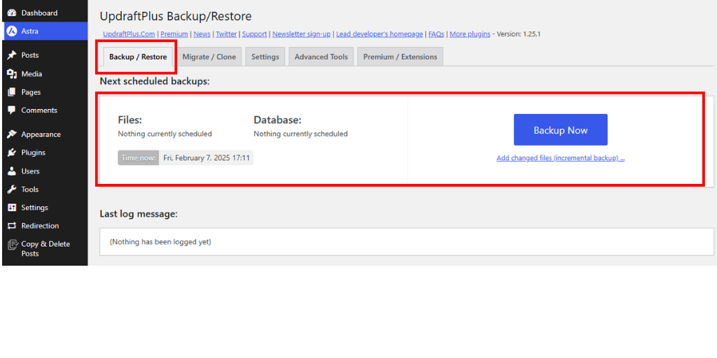 UpdraftPlus Backup Option
