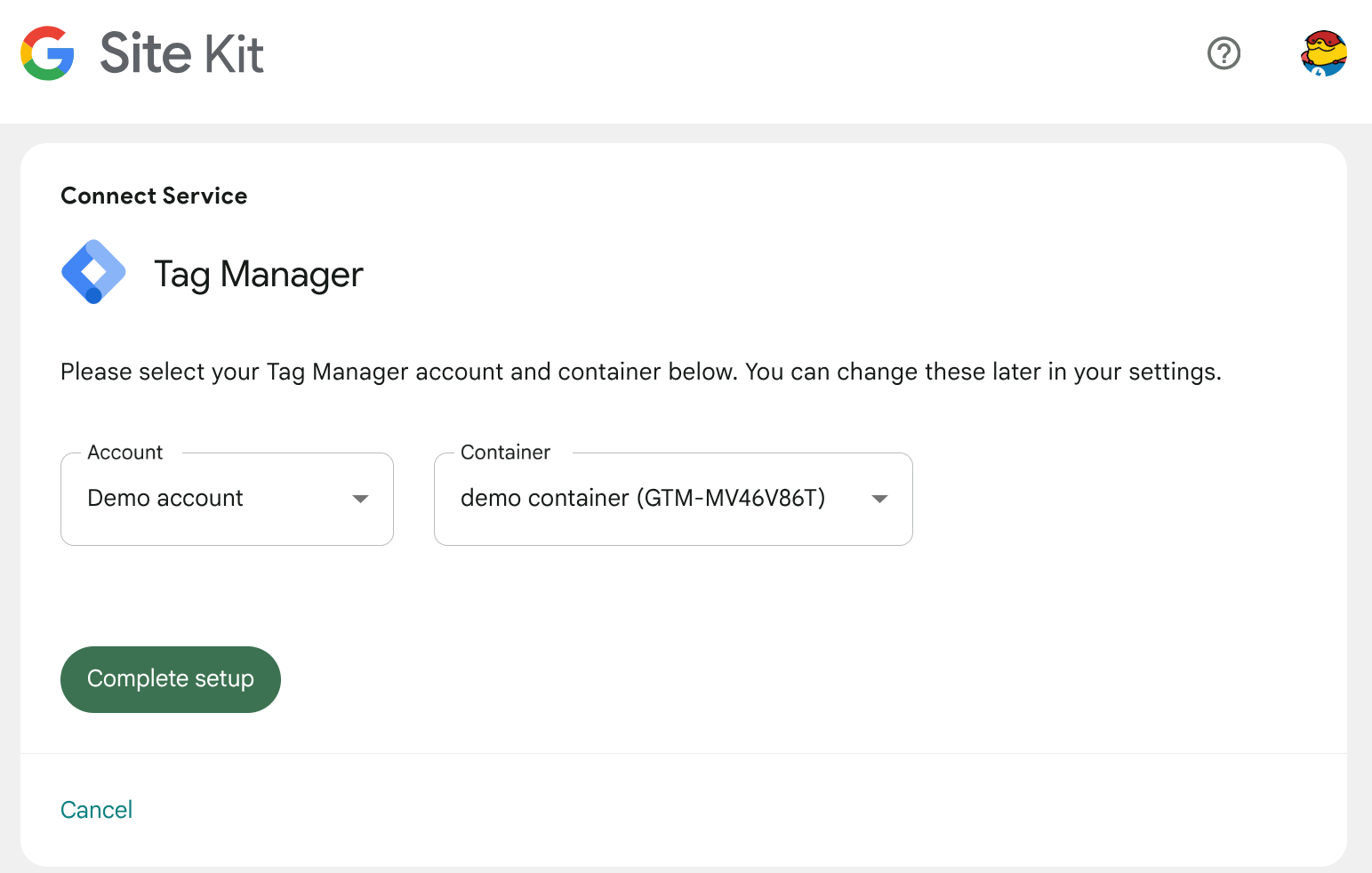 The account and container drop downs after a re-fetch