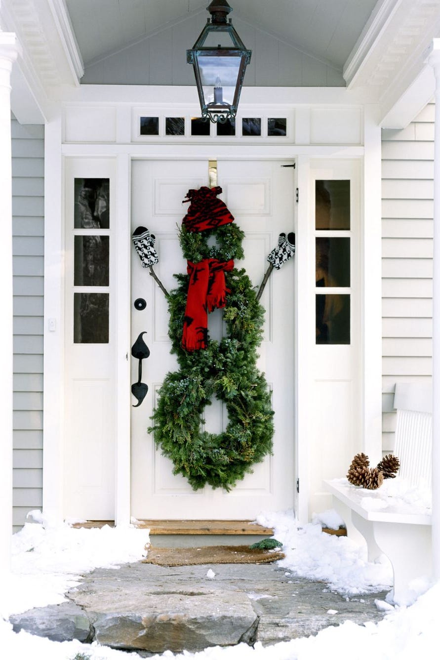 Christmas decoration, Red, Home, Property, Wreath, Door, House, Window, Tree, Porch, 