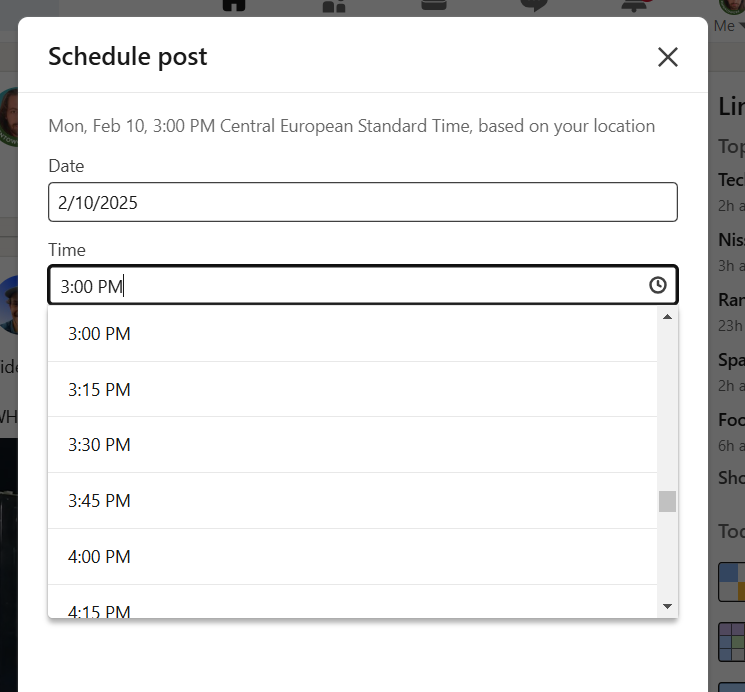 choose date and time to schedule linkedin post