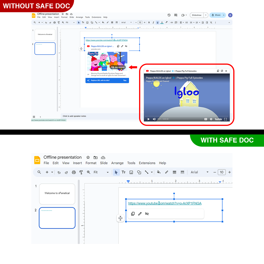 Disable Link Preview Feature in Google Slides using Safe Doc