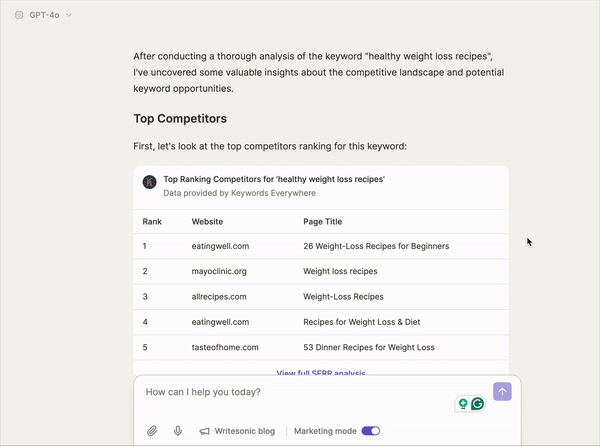 Chatsonic Marketing Mode Response