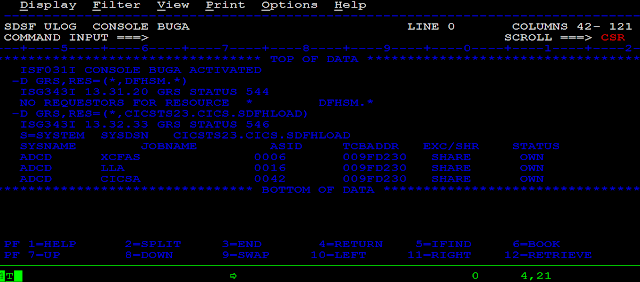 Relatório de execução do comando GRS no mainframe