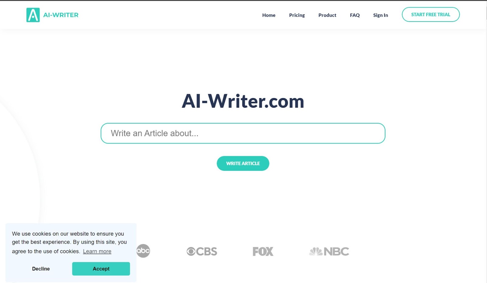 Screenshot of AI Writer website