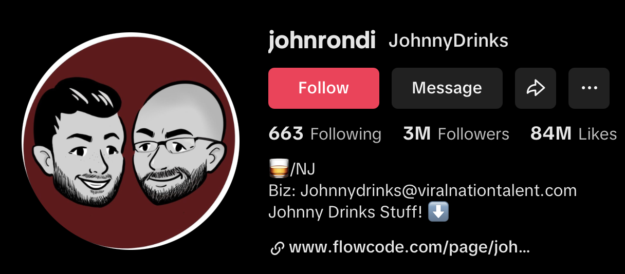 @Johnny Drinks Instagram Profile Header