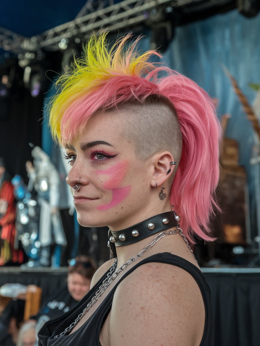 15. Pink and Yellow Punk ‘Do with Shaved Side