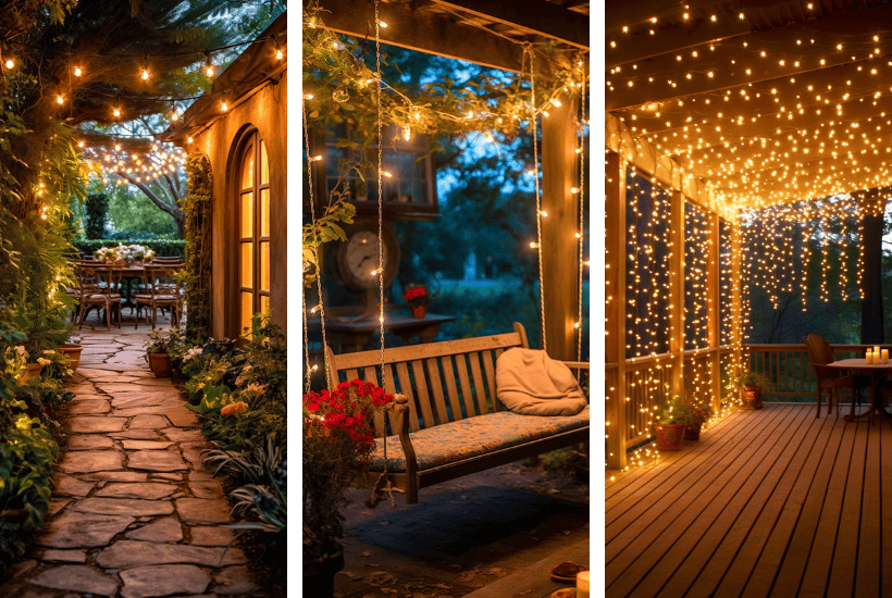 solar fairy lights garden and patio display