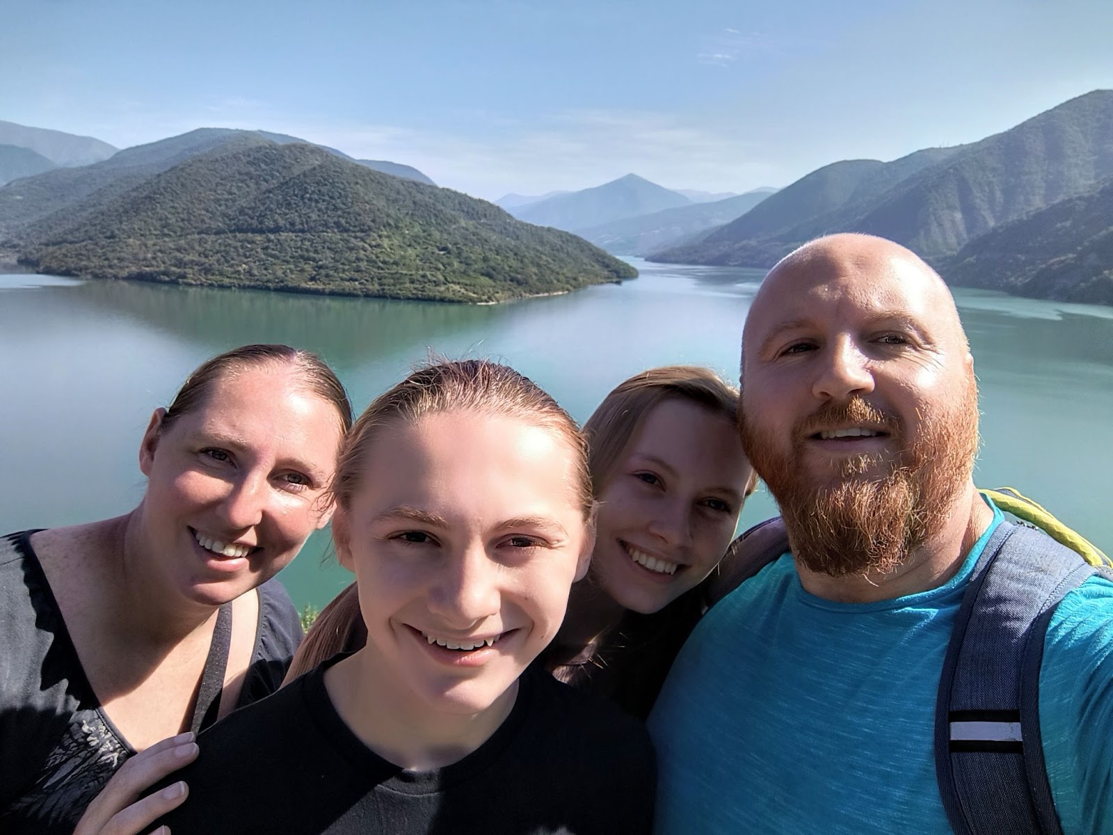 Jinvali Reservoir overlook with family on Military Road in the Republic of Georgia