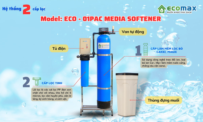 Bộ lọc nước đầu nguồn ECO-01PAC Media Softener 2 cấp lọc