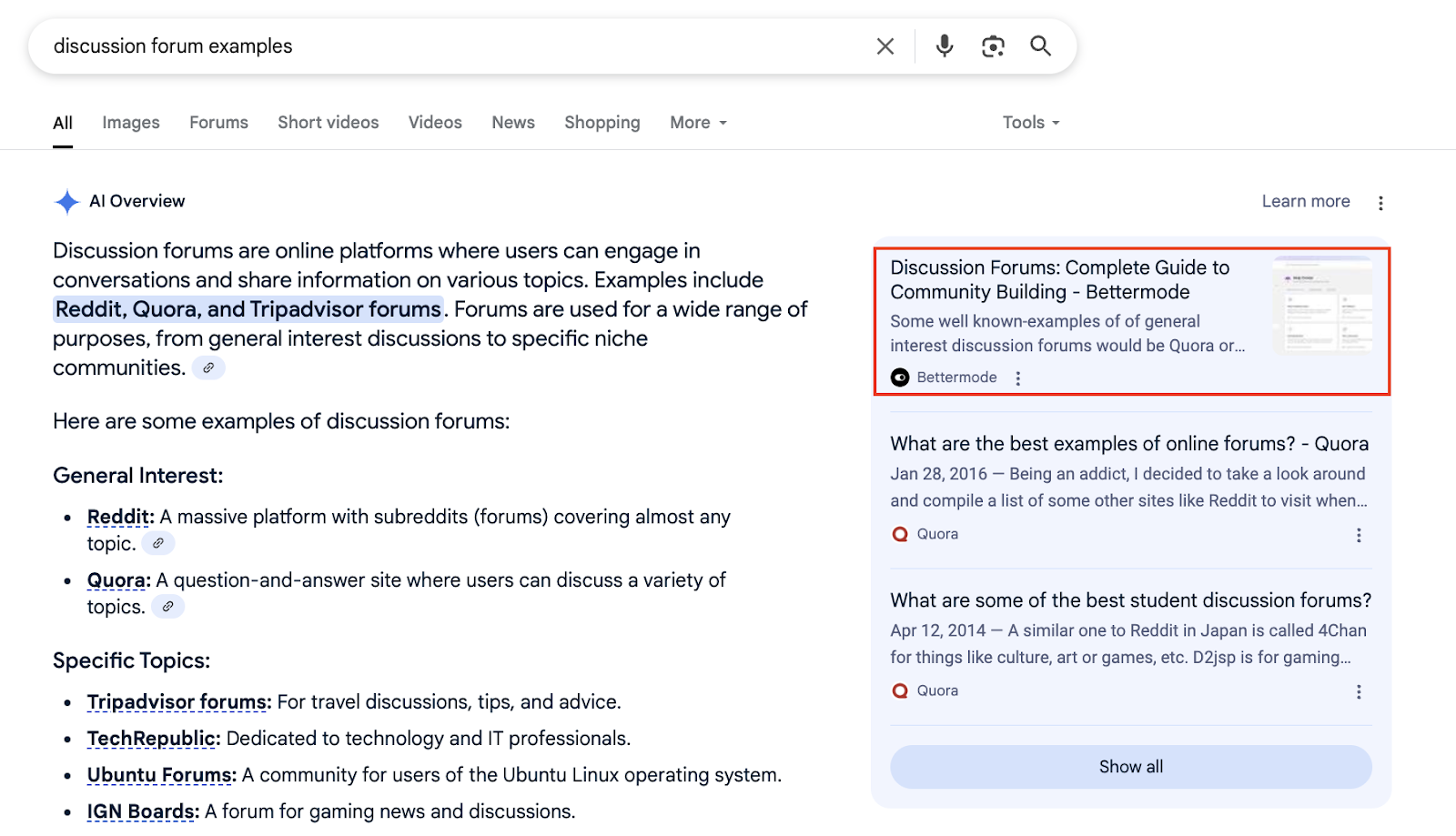bettermode in Google AI Overviews