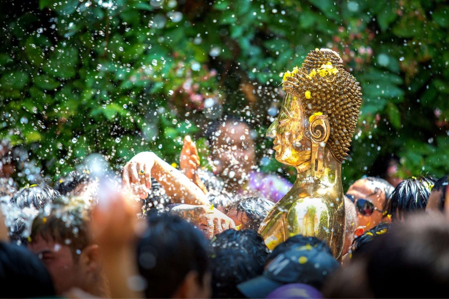 Water-splashing during the Songkran Festival in Thailand