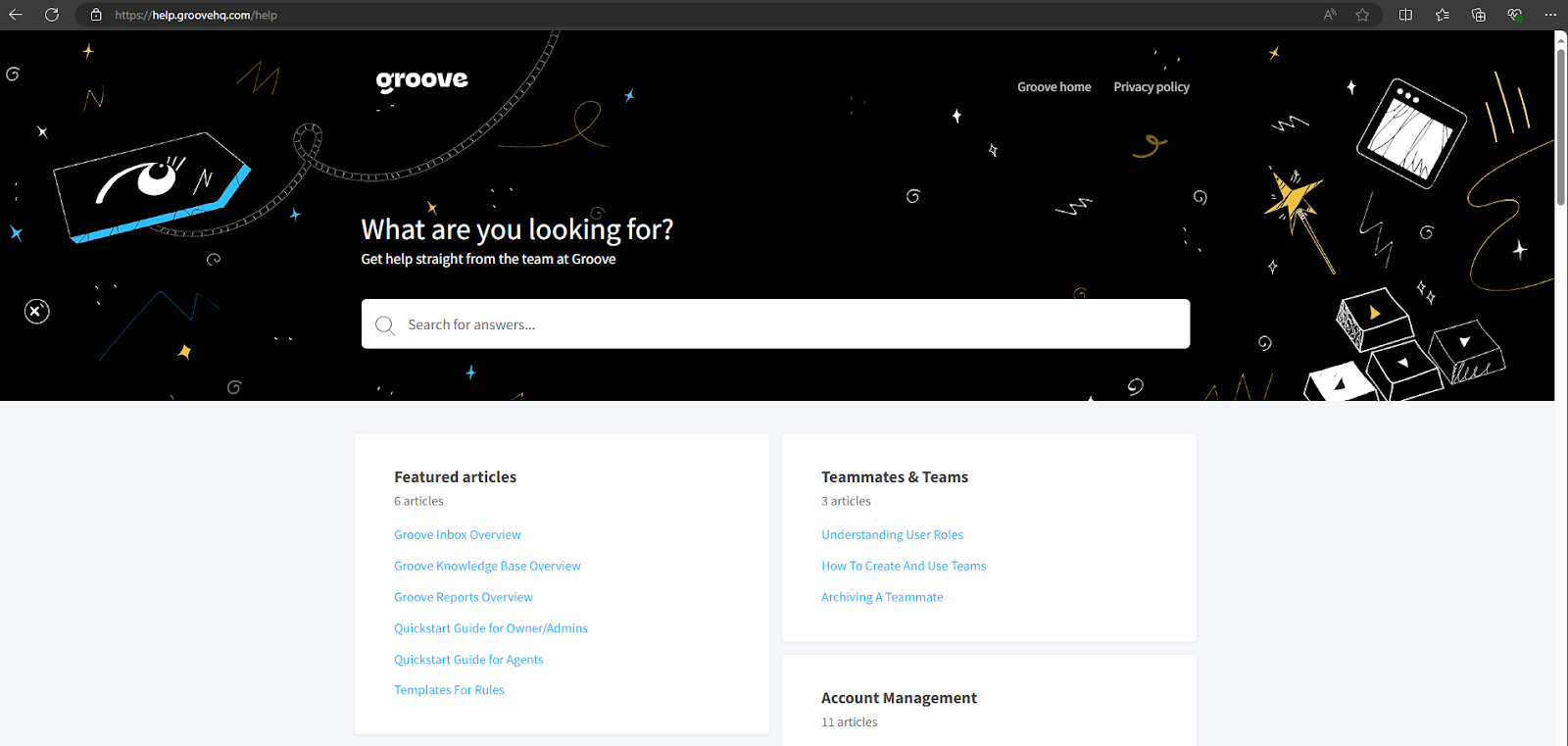 We leverage our own knowledge base to host our self-service tutorials for using Groove. 