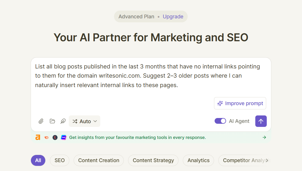 Use SEO AI Agent to find blogs without internal links in your domain