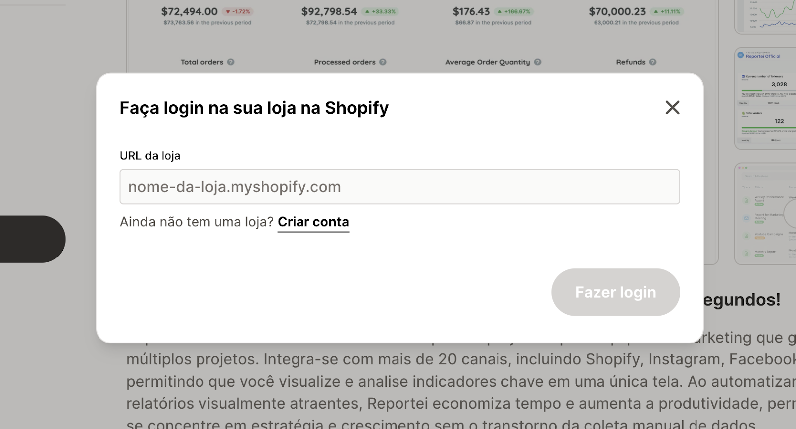 Como integrar o Shopify ao Reportei