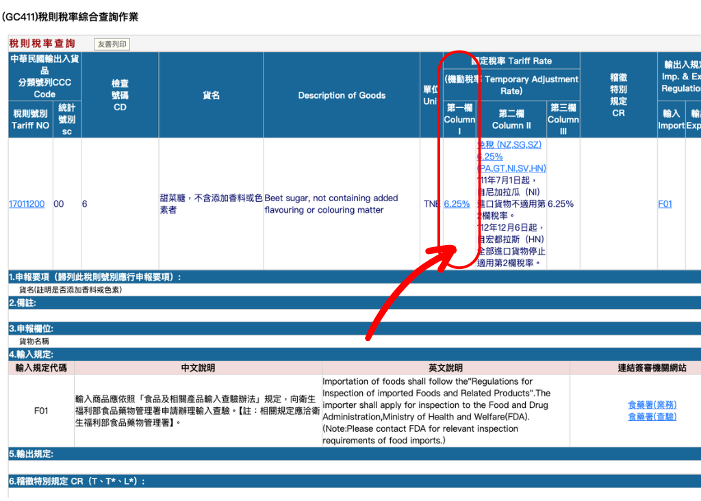 進口稅率查詢