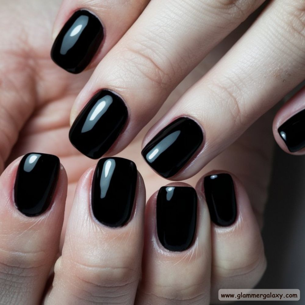 Black Fall Nails having Classic Solid Black
