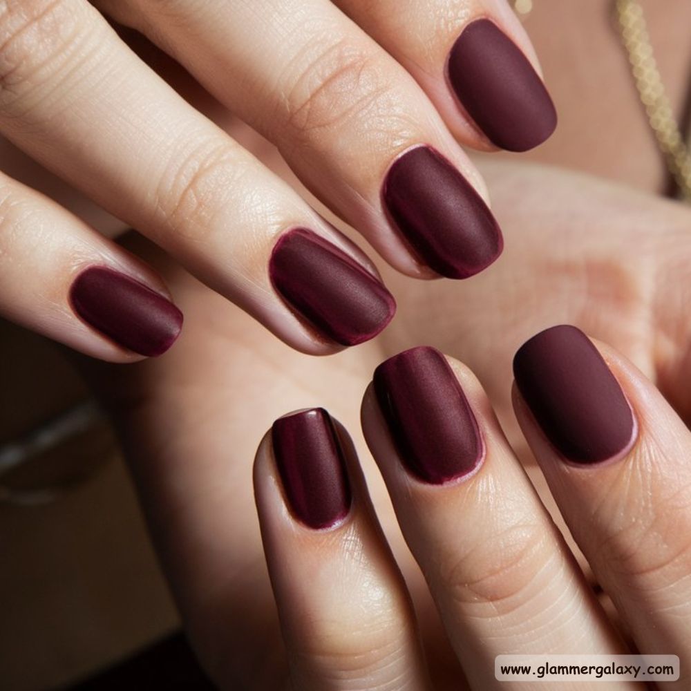 Burgundy fall Nails with Rich Velvet Texture