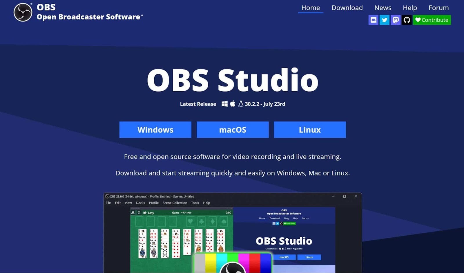 Screenshot of OBS Studio website