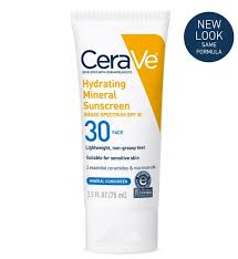 CeraVe Hydrating Mineral Sunscreen SPF 30, providing broad-spectrum UV defense with skin-nourishing ceramides