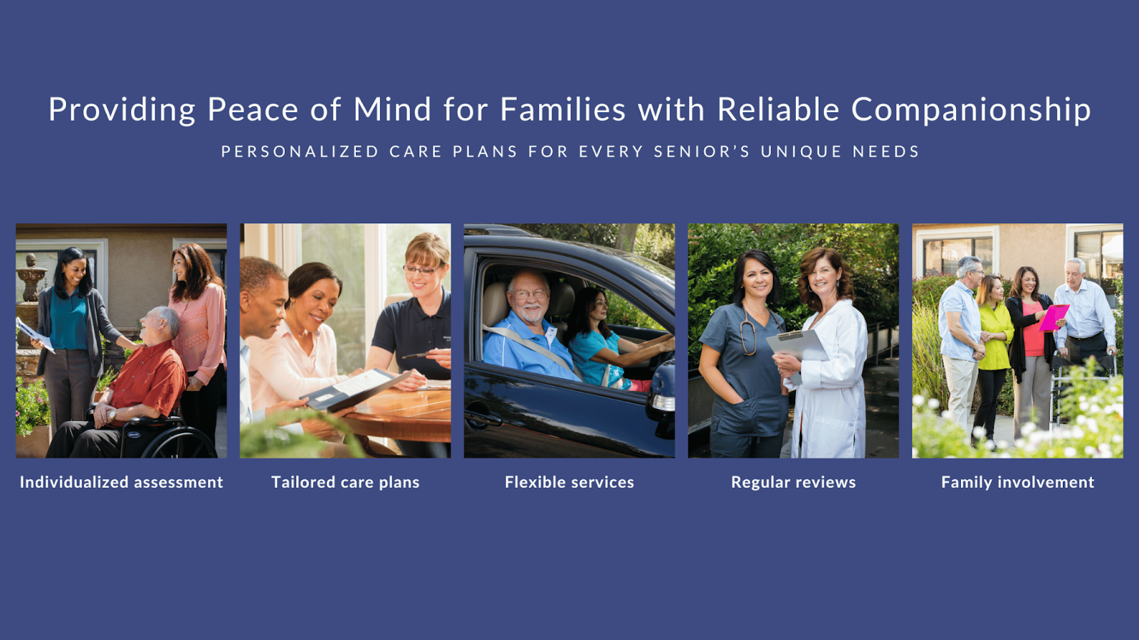 This infographic depicts ways to provide peace of mind for families with reliable companionship