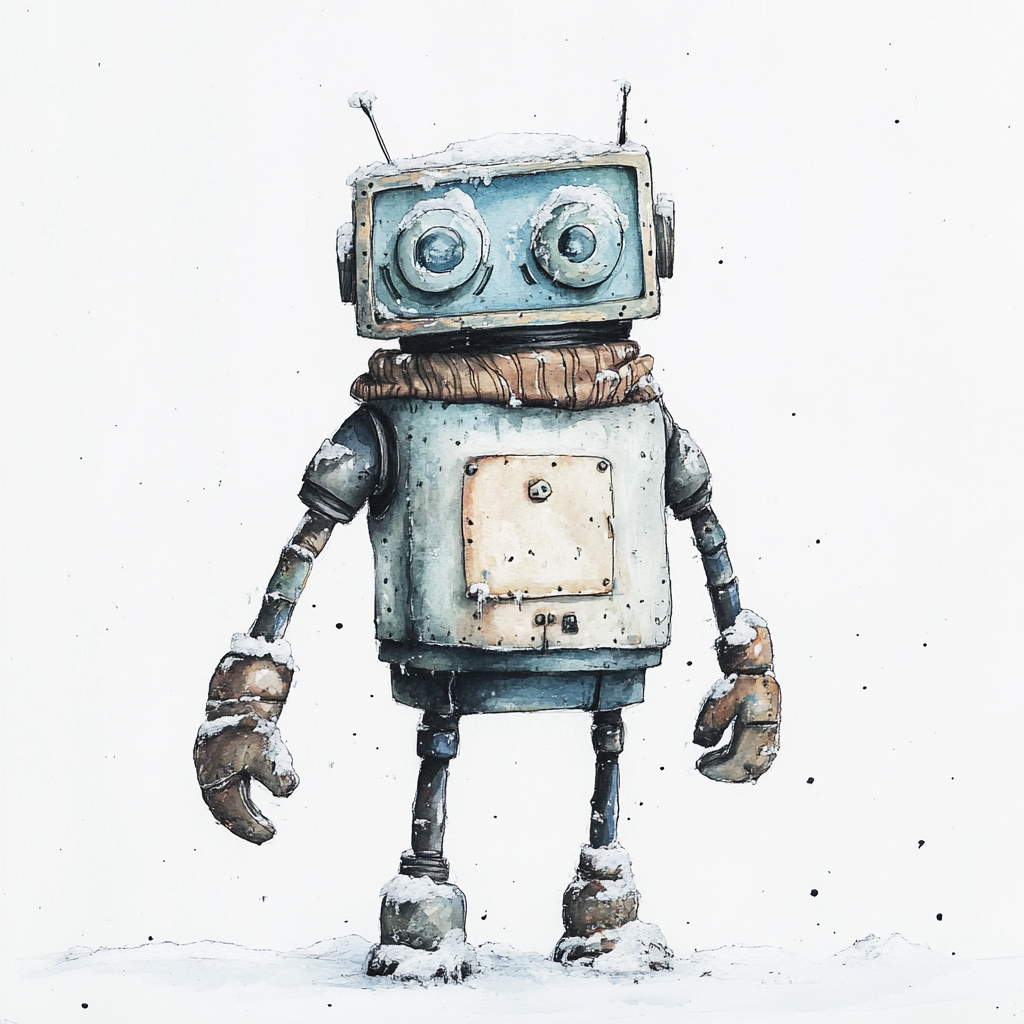 A robot in the snow (The Evolution of AI:)