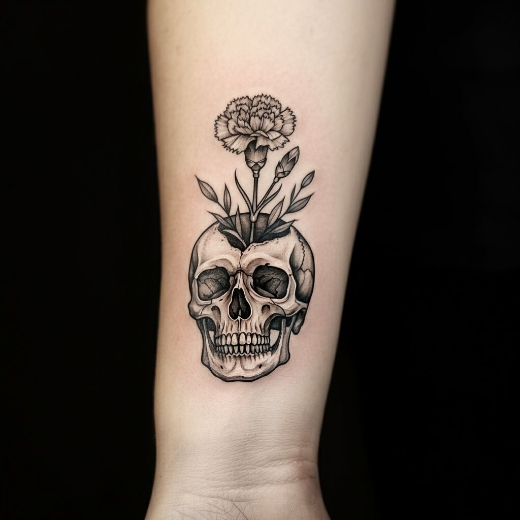 Carnation and Skull Tattoo
