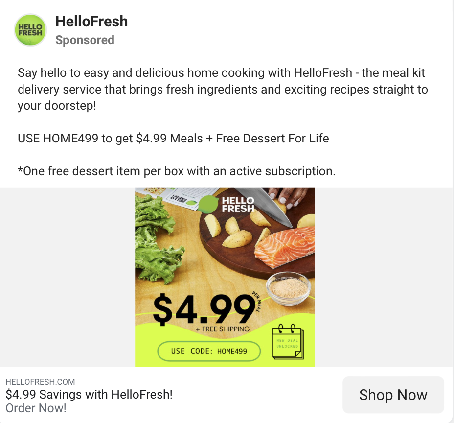 Facebook ads examples - HelloFresh