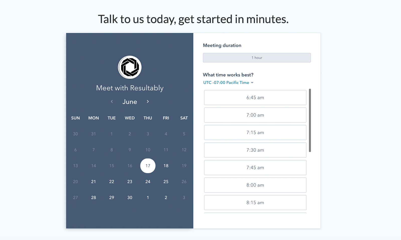 B2B landing pages - resultably embedded scheduler