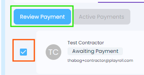 Review Payment button to continue processing contractor invoice