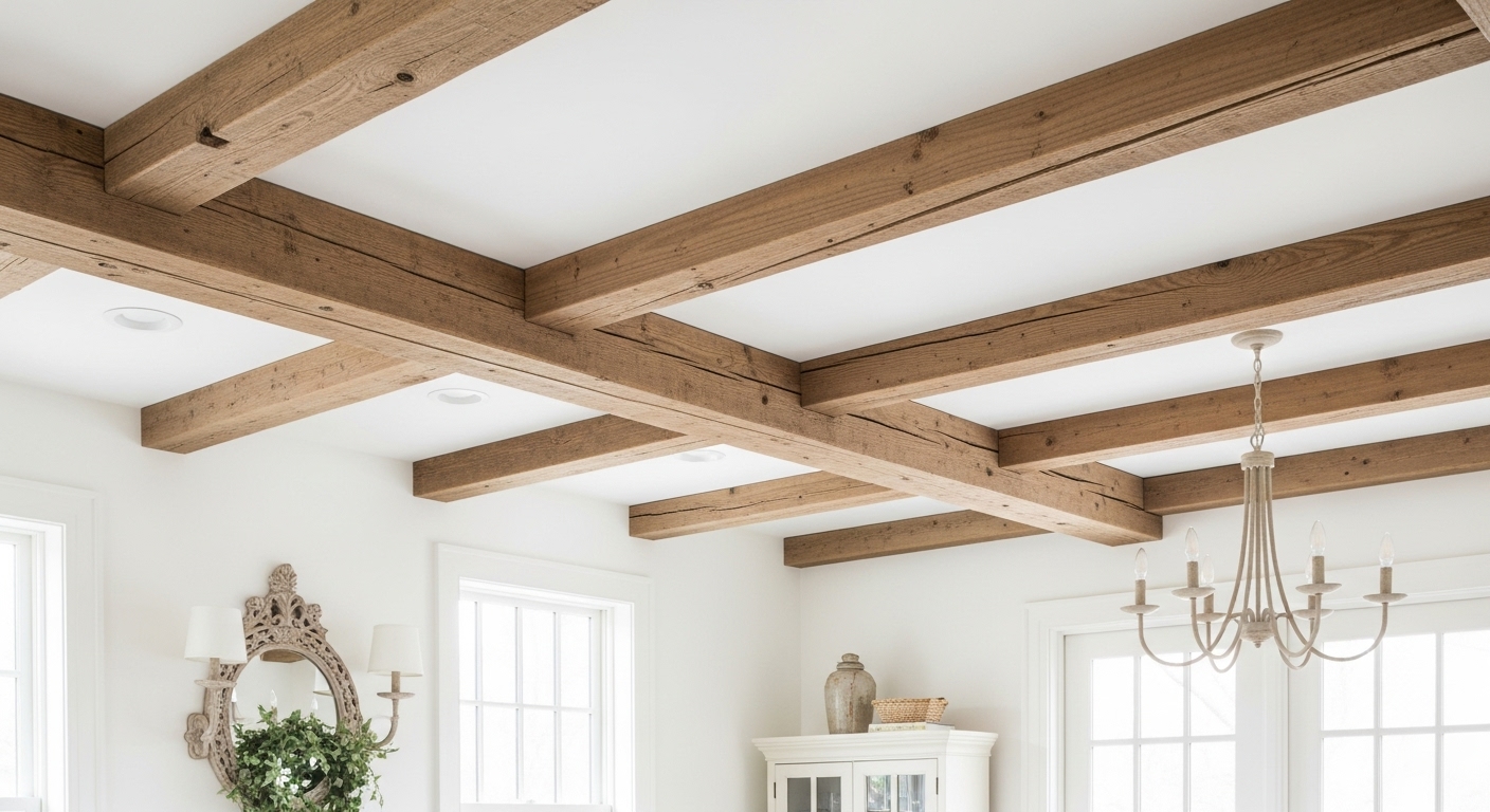 Rustic Wood Beams in the living room is using as ceiling