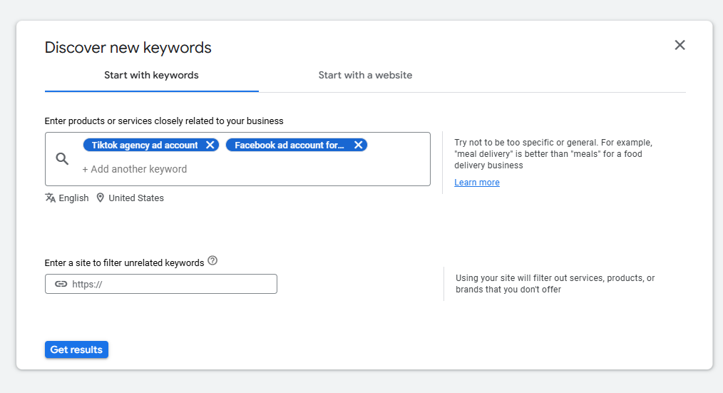 google keyword planner for facebook ad keyword