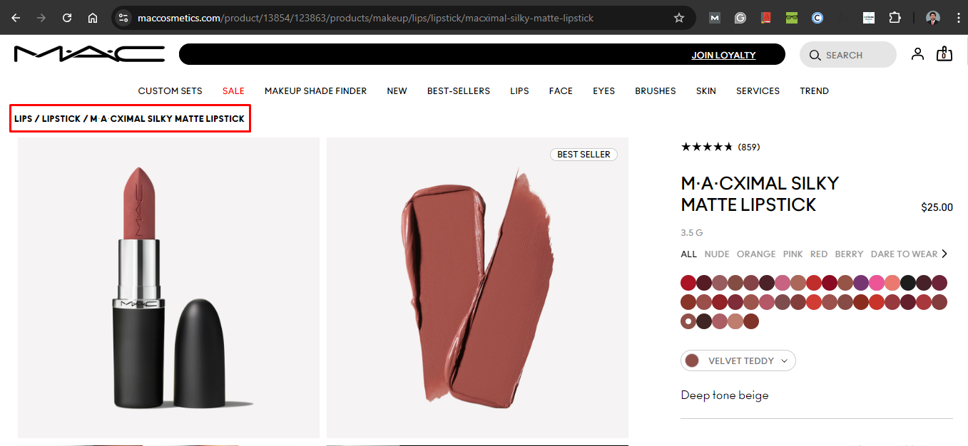 Bread crumbs shown in MAC Cosmetics product pages