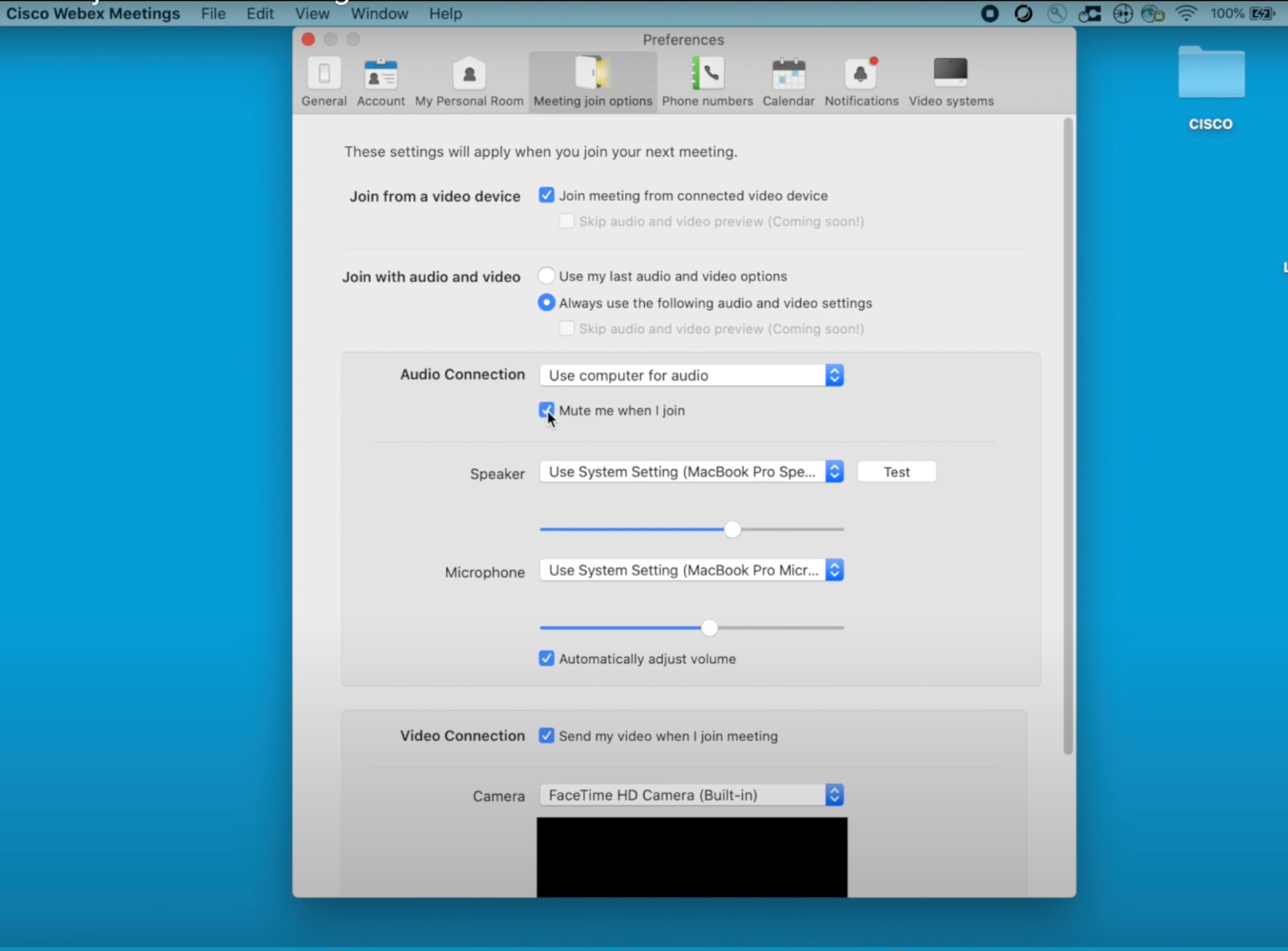 Webex audio settings in ios