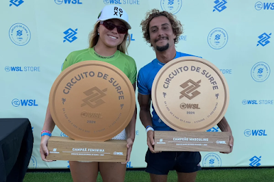 Laura Raupp e Mateus Sena campeões do Circuito Banco do Brasil de Surfe 2024 (Crédito: Aleko Stergiou / WSL Latam)