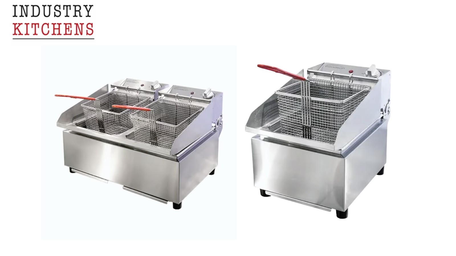Two types of benchtop deep fryers designed for use in commercial kitchens.