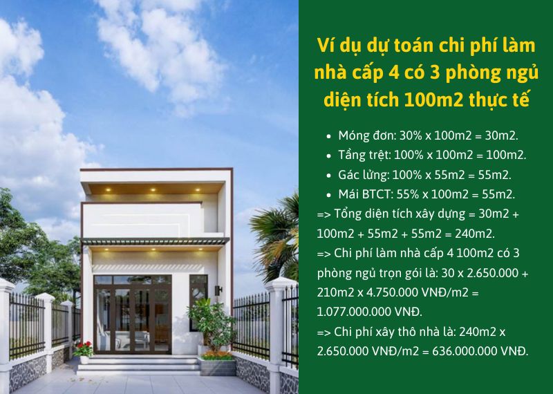 Vi du du toan chi phi lam nha cap 4 co 3 phong ngu dien tich 100m2 thuc te Nhat Tin