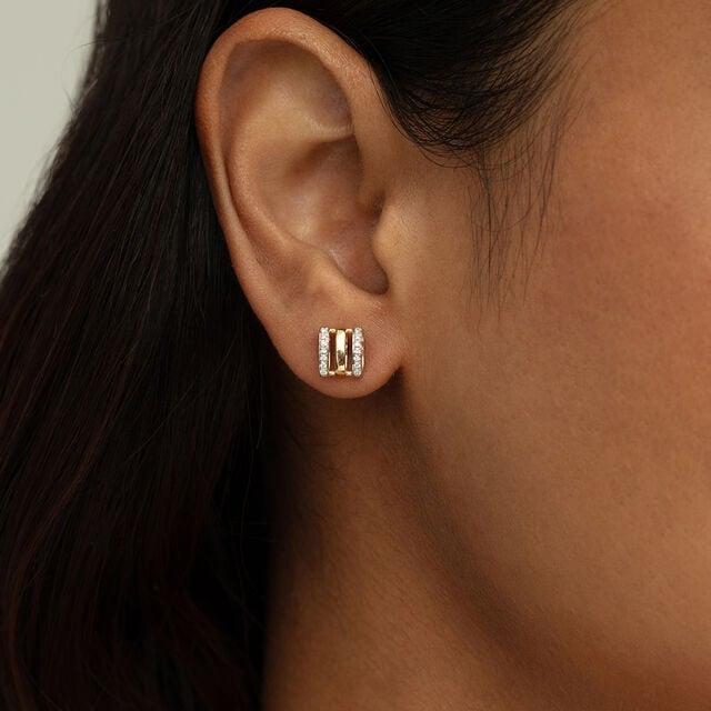 Sleek Dual-Bar Gold & Diamond Stud Earrings,,hi-res image number null