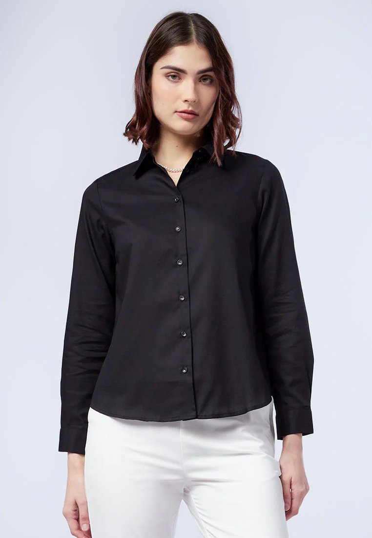 Regular Fit Long Sleeve Blouse Black