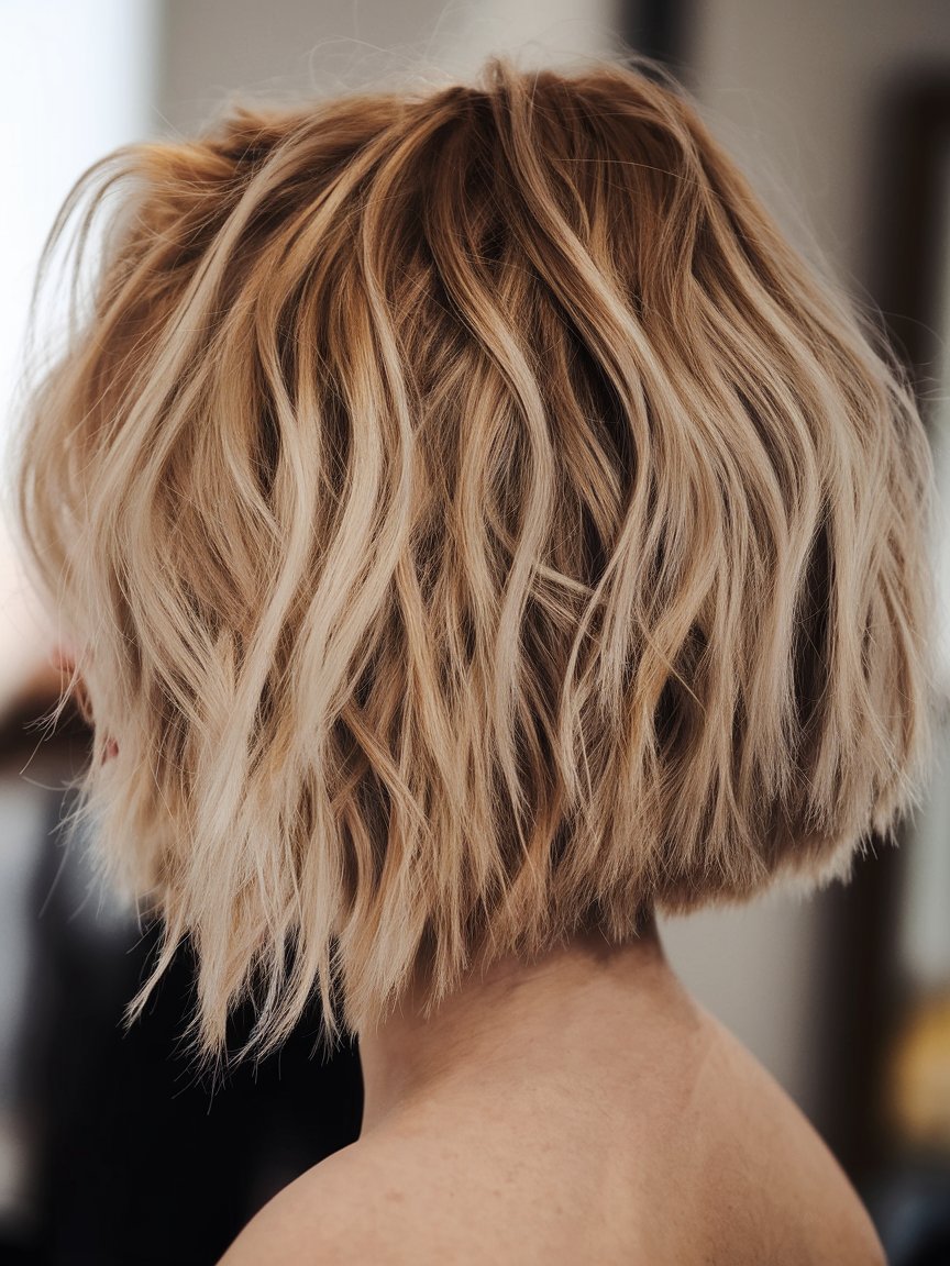 25. Tousled Wavy Bronde Bob