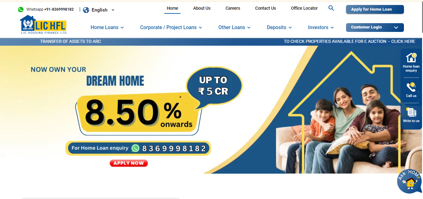 LIC Housing Finance home screen