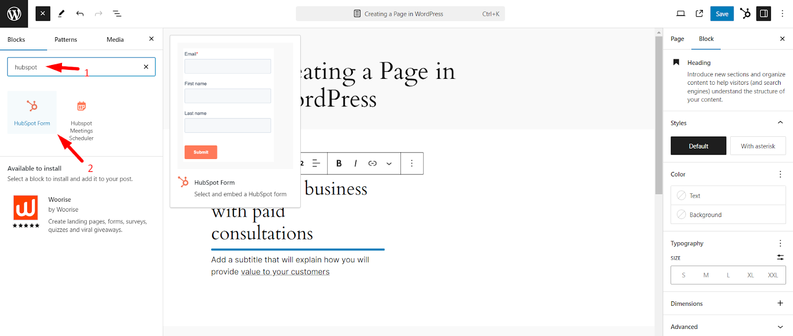 Embedding HubSpot Forms on WordPress Using the Gutenberg Block Editor